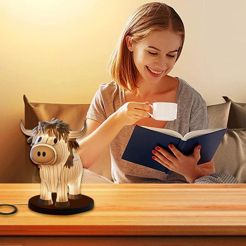 Highland Cow Led Lamp Rustic Cow Lamps For Bedrooms Cute Western Table Lamp Highland Cow Light Desk Lamp Vintage Animal белый