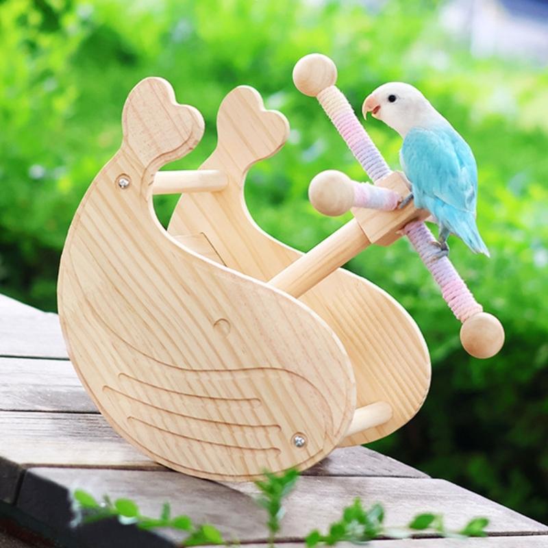 Bird Rocking Stand with Rotating Windmill Whale Rocker Perch Exercise Toy for Parrots Enrichment and Interaction Fun