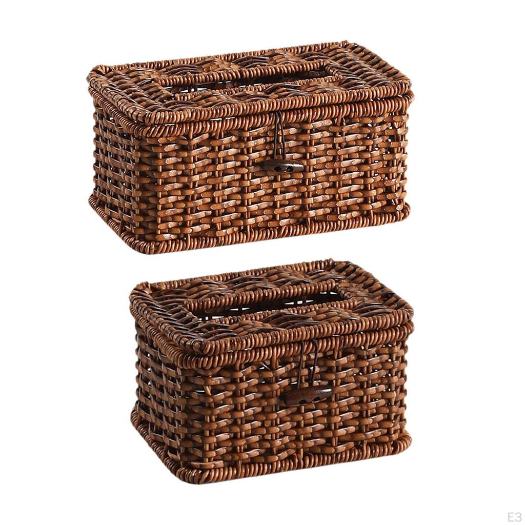Tissue Box Cover Facial Dispenser Woven Napkin with Lid for Living Room
