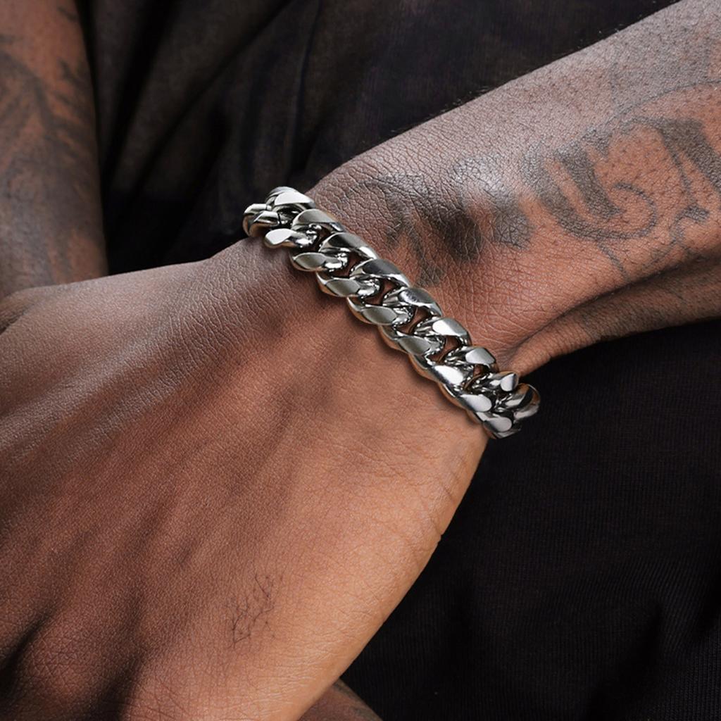 6-12MM Cuban Chain Mens Bracelet,Waterproof Stainless Steel Curb Link Chain Wristband,Punk Zircon Gifts