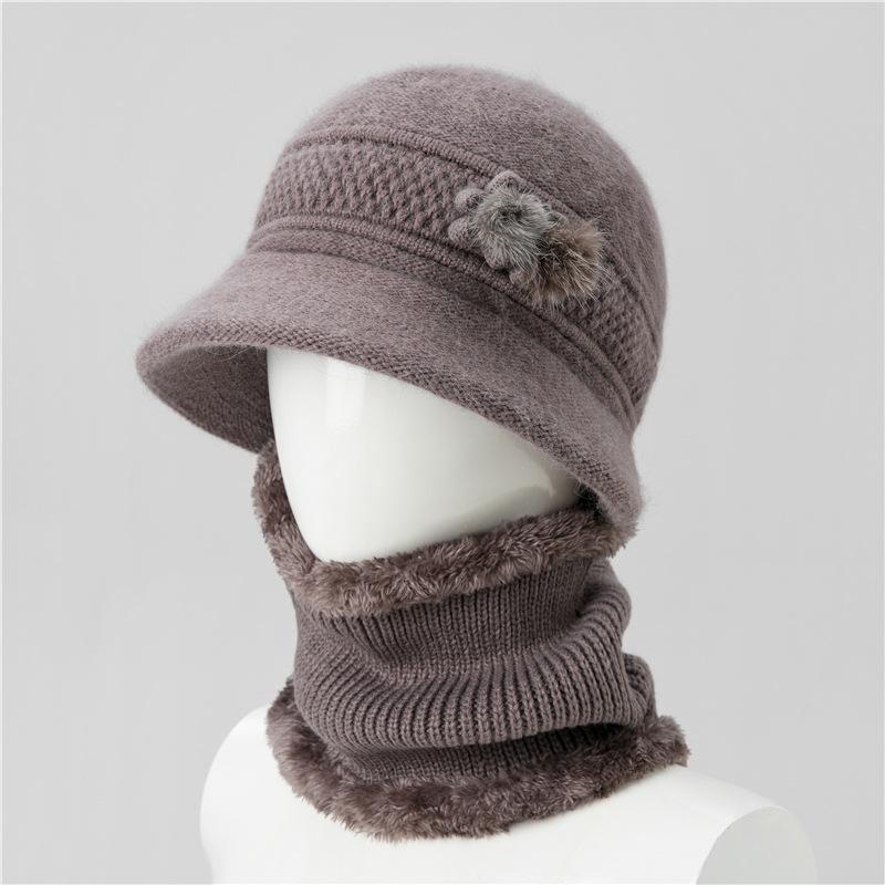 Hat Female Mother Day Thickened Thermal Hat Grandmother Old Lady Rabbit Wool Knitted Hat Cold Proof