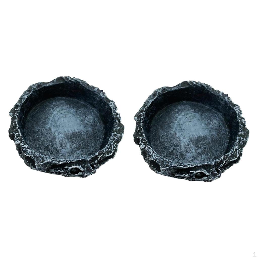 2Pcs Reptile Water Dishes Food Bowls Drinking Trays Feeding Terrarium Decor for Tortoise