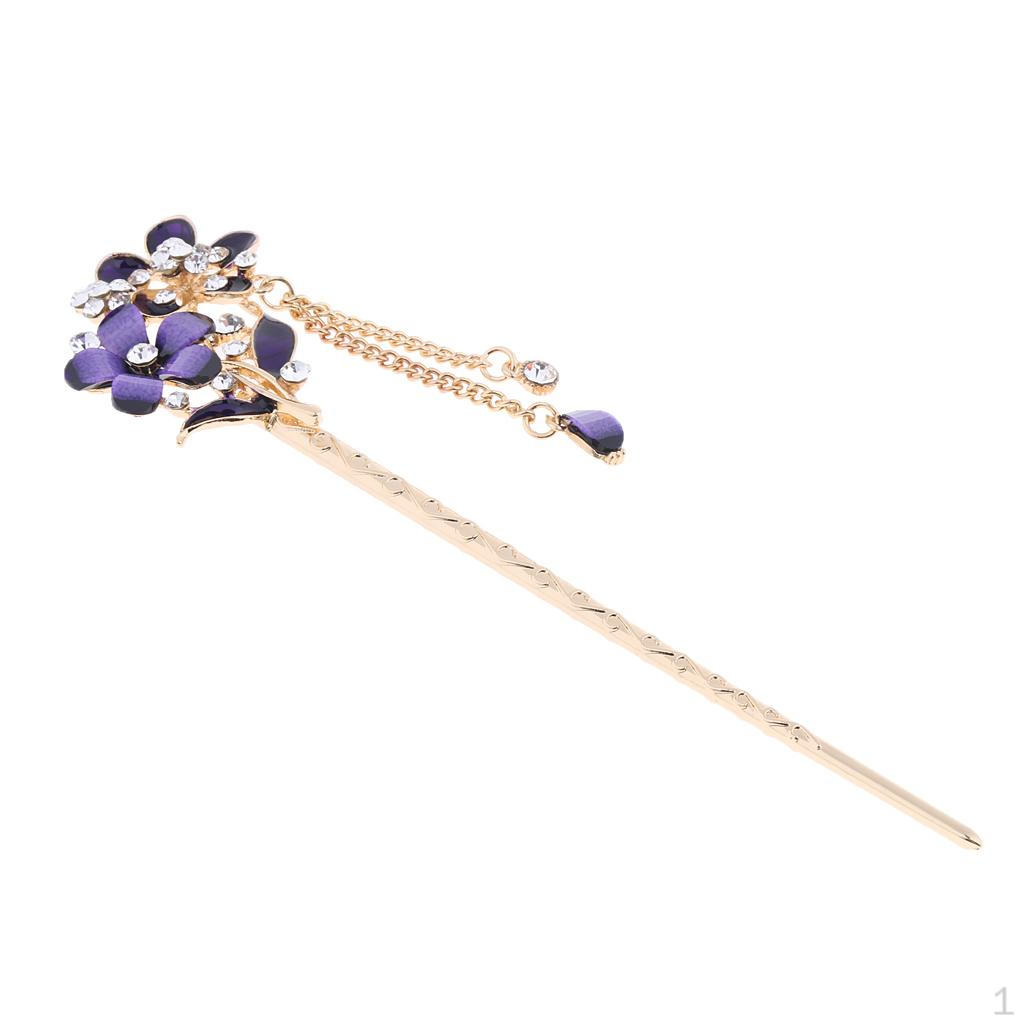 Hair Pin With Tassel Crystal Rhinetone Purple