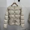 Belt Short Fashion Down Jacket Women's Jacket Jacket White Duck Down Autumn and Winter New Crew Neck Bread Clothing Tide