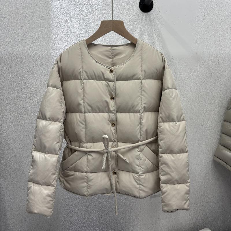 Belt Short Fashion Down Jacket Women's Jacket Jacket White Duck Down Autumn and Winter New Crew Neck Bread Clothing Tide