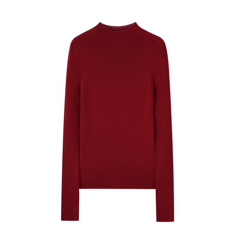 Machine Washable Women's Pure Wool Slim-Fit Half-High Collar Sweater - Autumn/Winter Cashmere Knit Base Layer