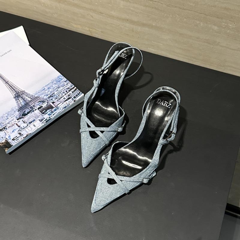 High heels, black bag head sandals, empty in the summer of 2025, new shallow mouth fairy style with skirt, single shoes, women's shoes