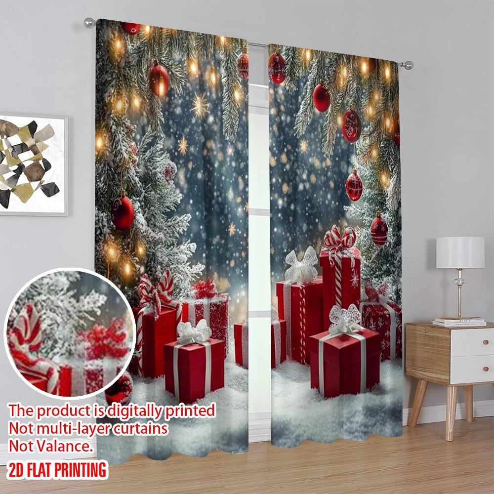 2pcs 2D flat printing Merry Christmas Scene Curtains winter wonderland Polyester Without Electricity Festive Wall Decor Use for