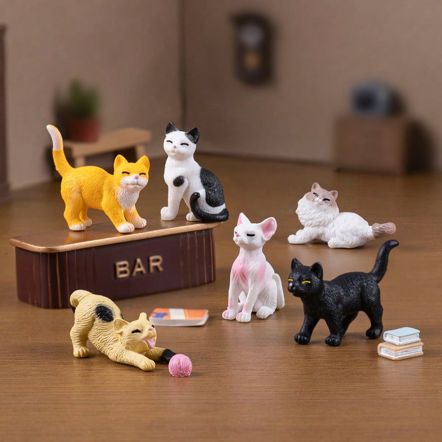 6pcs Simulated Cat Decorative Micro Landscape Miniature Accessories For Dollhouse DIY Cute Desktop Decor