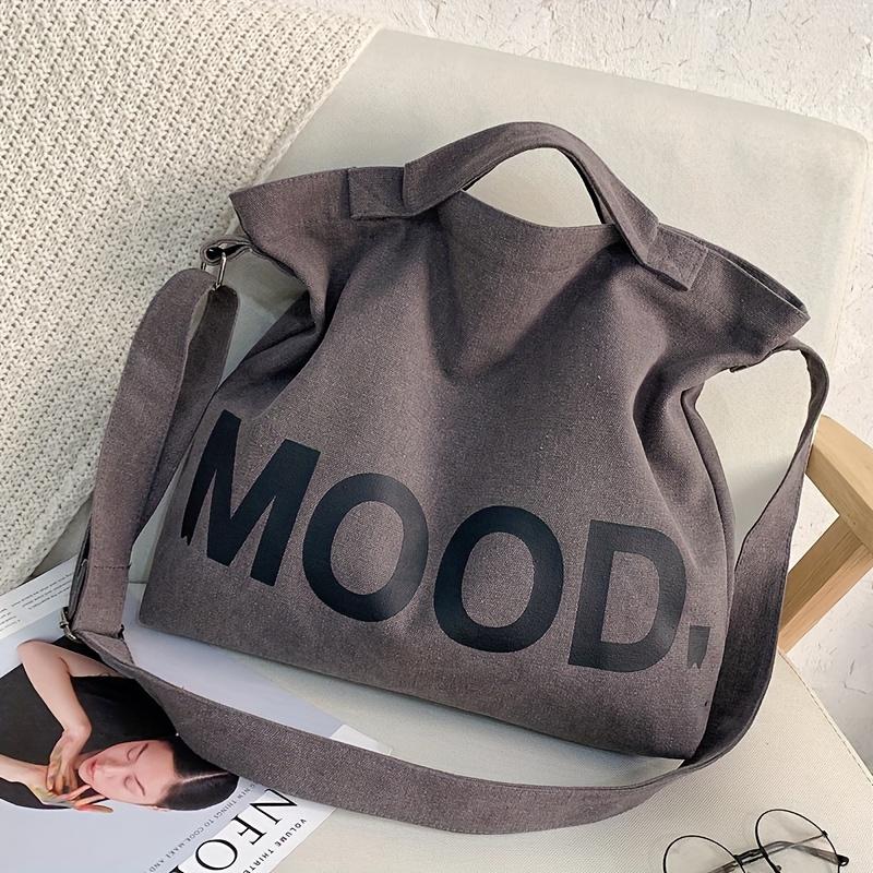 Tote Bag - Large Capacity Women’s Shoulder Handbag with Bold Black Lettering, Lightweight & Durable for Daily Commute, Travel, Beach, Zipper Closure