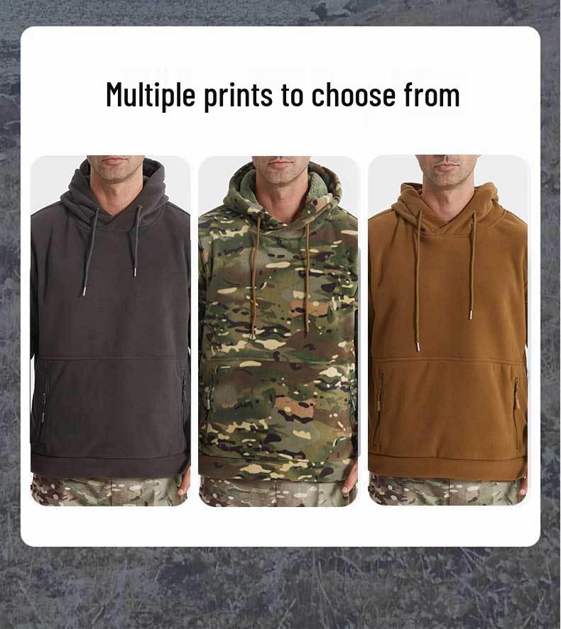Men's Winter Camouflage Hooded Sweatshirt - Thick Fleece Lined, Warm, Outdoor Tactical Sport