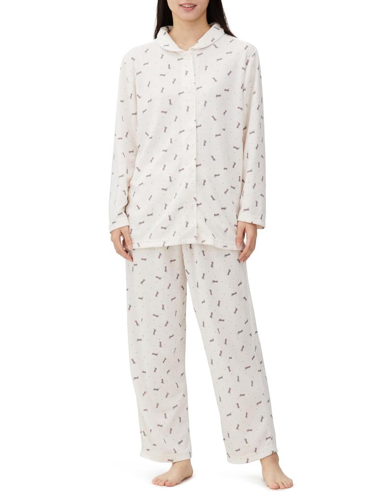 Airin Platinum Antibacterial Quilted Jacquard Easy Cat Pattern Women's One-Touch Pajamas,