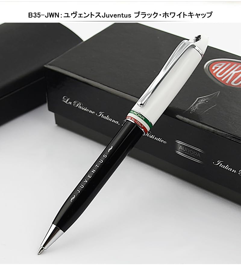 AURORA Epsilon Juventus Satin Ballpoint Black with White CT Pen, Cap, B35-JWN