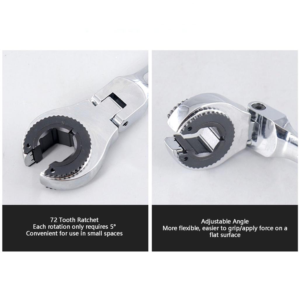 VBESTLIFE 19mm Open Flex Head Ratchet Ratchet Adjustable Tubular Ratchet Wrench for and Air Conditioning Line Nuts Wrench, 72-Tooth Spanner, 180°