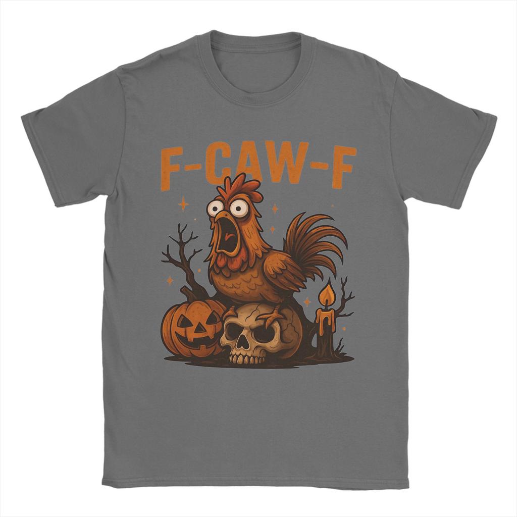 Men's T-Shirt Funny Halloween Rooster F-Caw-F Spooky Chicken Creative Pure Cotton Tees Short Sleeve  T Shirts Round Neck Clothes