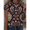 Moda Donna Girocollo Manica Corta Stampa Floreale 3D T-shirt a Manica Corta Girocollo con Fiori Colorati