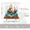 1pc Magical Storybook Art Shower Curtain - Open Book with Wooden Ship, Turbulent Waters, Polyester Woven