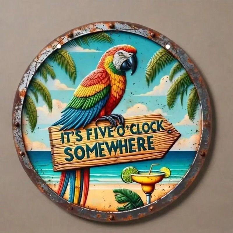 Retro Round Metal Tin Sign Wall Art Decor for Garage Kitchen