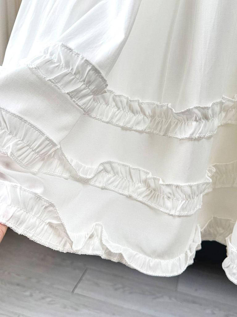 Women's Romantic French Ruffle Hem Layered Midi Skirt - Spring/Summer 2026 Collection, Princess White  
