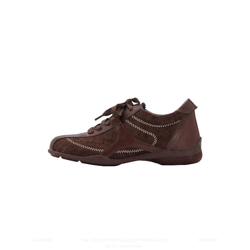 Retro Inner Height Increase Flat Bottom Women's New Maillard Lace Up Boxing Casual Sports