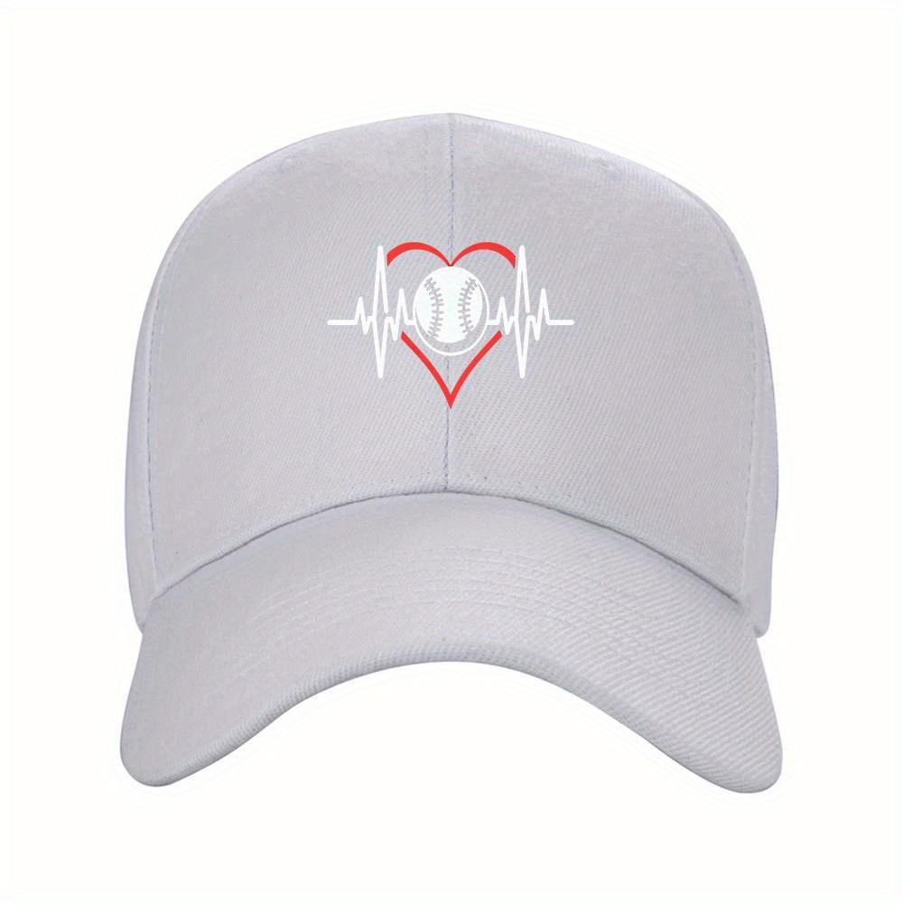 Baseball Heartbeat EKG Lifeline Black Baseball Cap Polyester Adjustable Sporty Hat for Adults