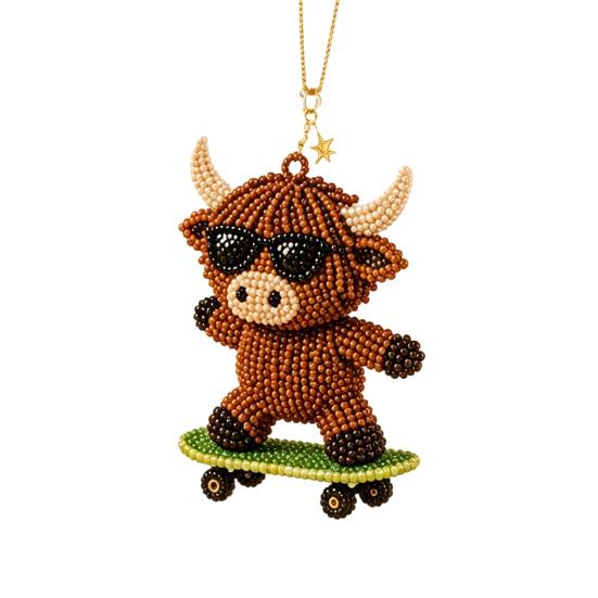DIY Highland Cow Beading Kit Cute 3d Cow Bead Craft Pendant with Colorful Beads