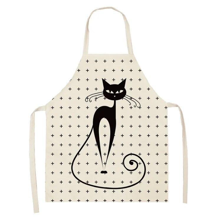 1 Adet 55x68cm Mutfak Pişirme Önlüğü Sevimli Kedi Baskılı Ev Kolsuz Pamuk Keten Önlükler Erkekler Kadınlar İçin Pişirme Aksesuarları 38x47cm