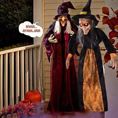 Halloween Life Size Talking Witch Outdoor Sound Activation Spooky Animatronic Witch Purple Decor Prop Red Eye Animated Witch