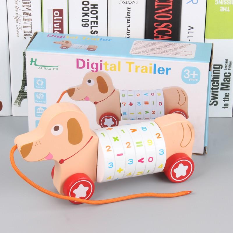 Wooden Animal Push Down Car Pull Rope Car Towing Toys Push and Go Baby Girl Walker Duck Puppy for Kids Early Education Toddler