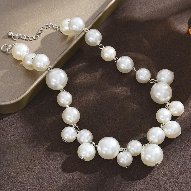 Elegante Collana da Donna con Perle Finte, Choker con Perle Grandi, Collane da Festa, Matrimonio, Gioielli, Regali per Ragazze