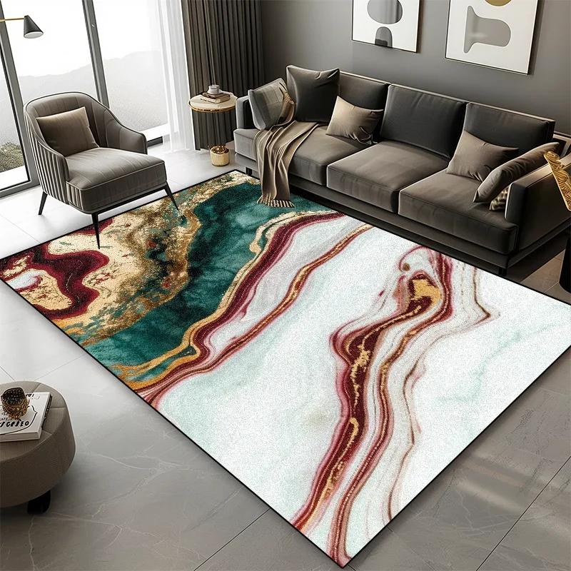 Luxury Marble Carpet Living Room European Style High-grade Non-slip Soft Large Rugs Bedroom Decoration Bedside Plush Floor Mats