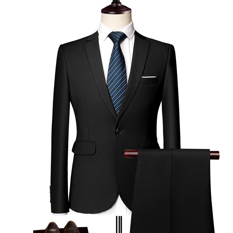 Jacket + Pants Fashion Formal Dress Mens Suit Set Men Casual Wedding Suits Groom Korean Slim Fit Dress