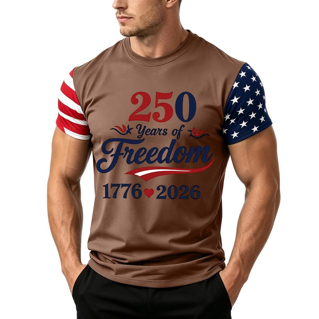 Men's Independence Day Flag Print Short Sleeve T-Shirt, Loose Casual Daily Summer Tops