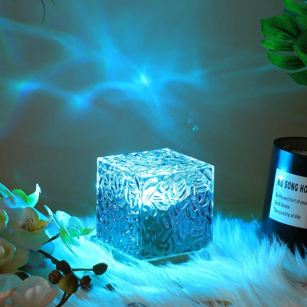 RGB16 color water ripple ambient light, bedroom light and shadow atmosphere, rotating table lamp, bedside night light