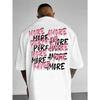 T-shirt da uomo con stampa lettering graffiti "more Amore Por Favor", Stile Street Artistico, Adatta per l'Uso Quotidiano Casual, Vestibilità Larga con Spalle Cadenti
