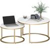 2 Pcs Stacking Coffee Table Set Nesting Tables with Steel Frame for Living Room Marble White/Gold