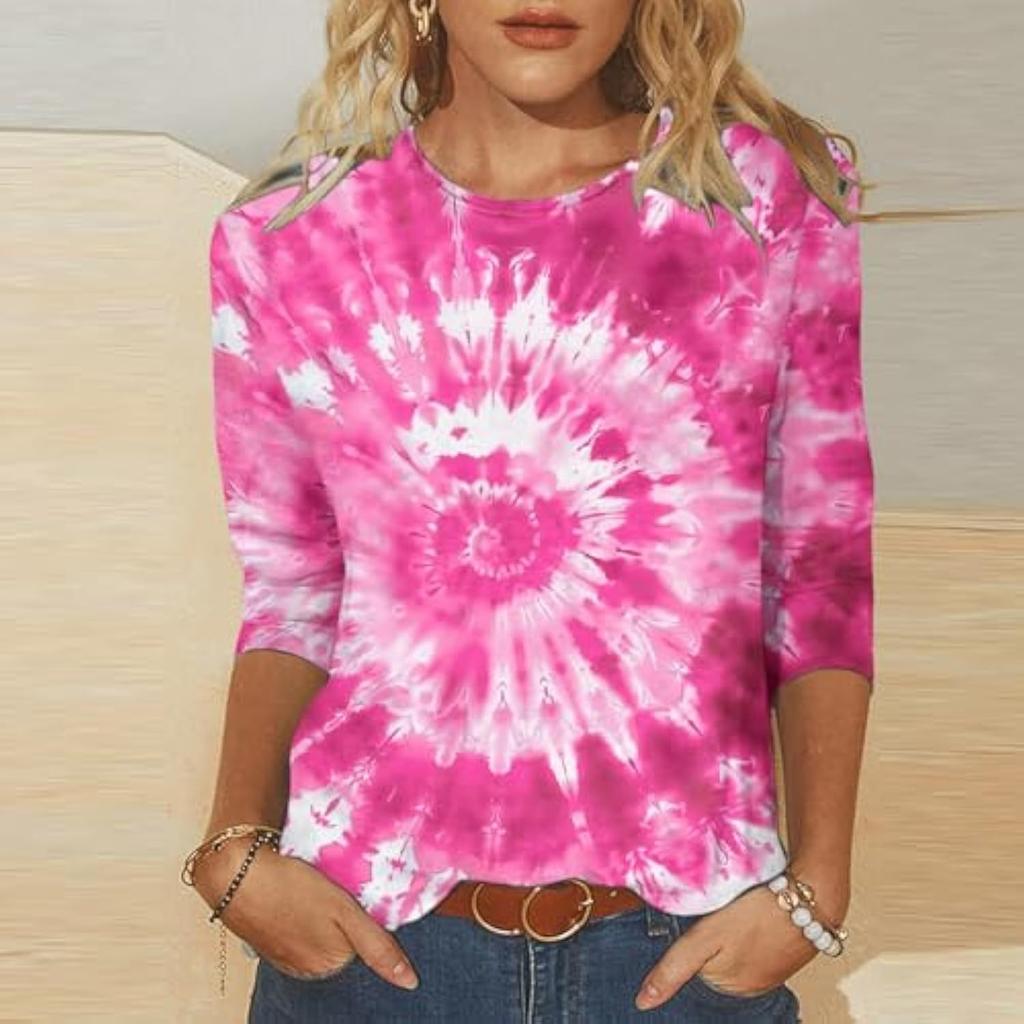 Frühling und Herbst Rundhals Bunt 3D-Druck Oberteil Modisches Lässiges Langarm Damen-T-Shirts