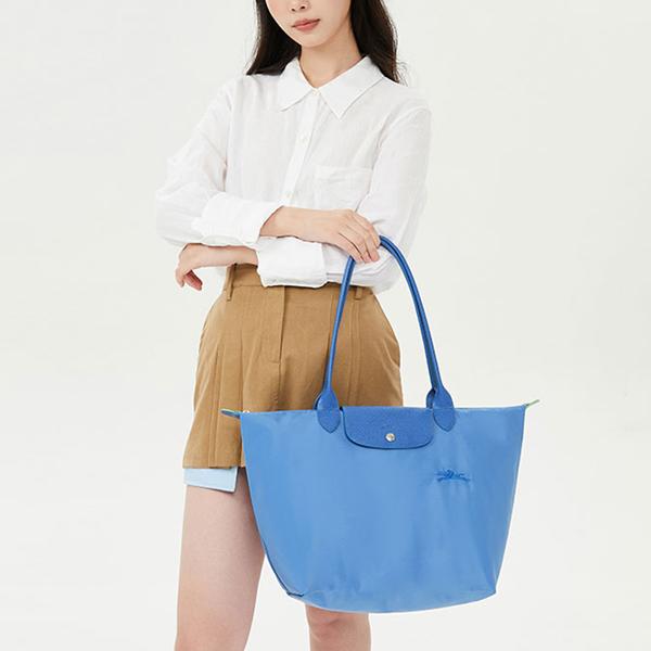 Longchamp Snap Zipper Closure Canvas Tote Shopping Bag Women tote Blue 1899919P82