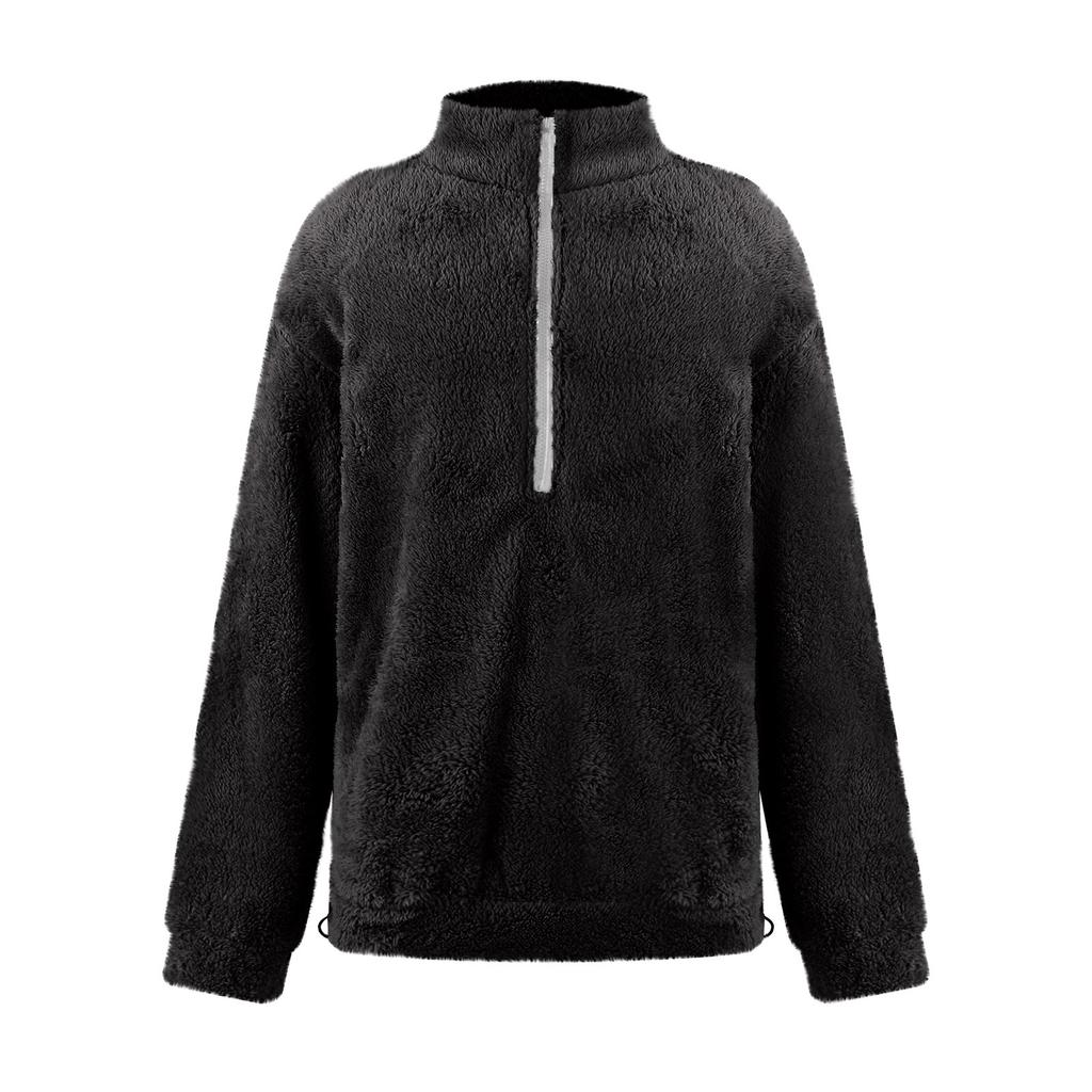 Men's New Fall And Winter Hoodie Pullover Long Sleeve Hem Drawstring Plush Male Stand Collar Half Zipper