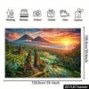 Serene Bali Tapestry, Iconic Split Gate Temple Overlooking Lush Green Terraces and Volcanoes at Sunset, Tropical Spiritual Wall Art