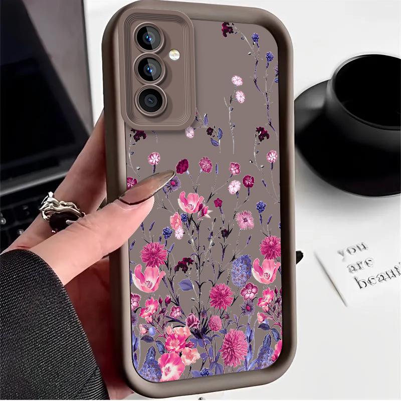 Romantic Flower Print Case for Samsung Galaxy S25 Ultra Plus S24 S23 S22 S21 S20 FE A73 A72 A71 A56 A55 A54 5G A52 A52S 4G Cover