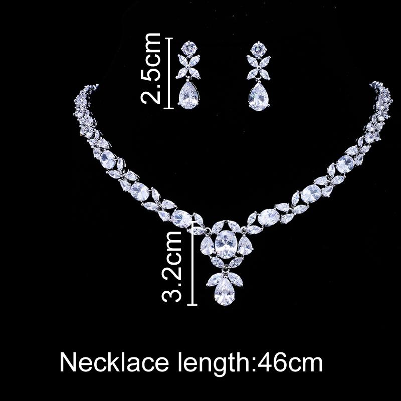 Emmaya conjunto de joias clássicas de cristal para casamento, conjunto de brincos com colar de zircônia cúbica transparente para noivado e noivado