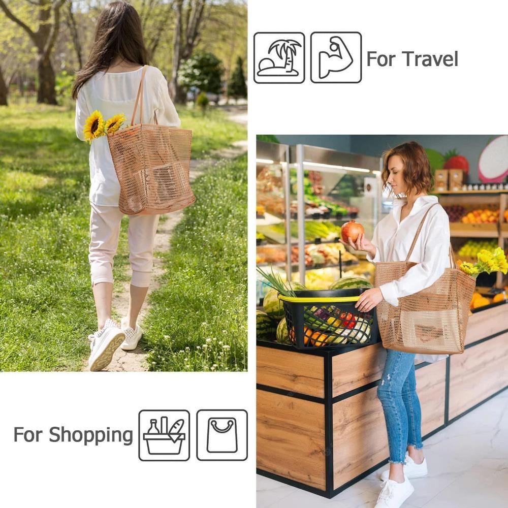 1PC folding beach bag mesh mesh handbag women's shoulder bag summer outdoor travel essential play bag