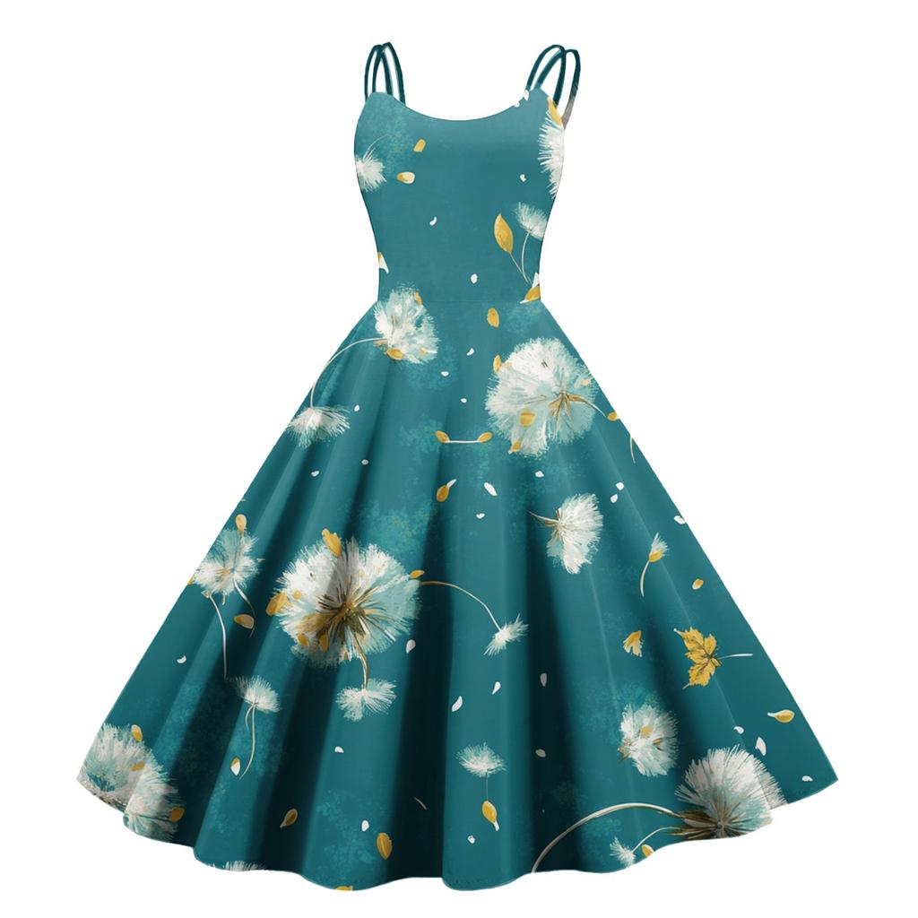 Sexy schulterfreies Punk-Vintage-Kleid mit Blumendruck für Damen