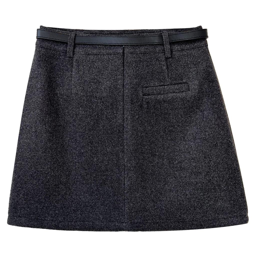 Luxi Retro High-End Wool A-Line Midi Skirt - Women's 2025 Winter Slimming Fleece-Lined Bodycon Mini Skirt