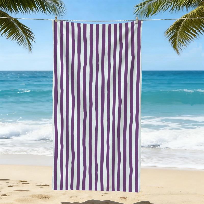Vertical Stripe Beach Towel Minimalist Classic Coastal Striped Print Soft Absorbent Quick Dry Beach Blanket For Daily Use