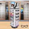 360° Rotating Eyeglasses Display Stand - 44-Pair Capacity,  Aluminum Composite & Wood Construction, Silver/Black - with Adjustable Mirrors