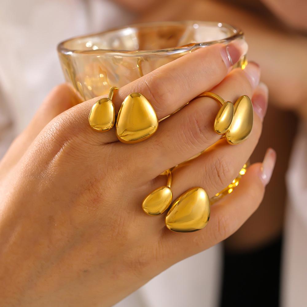 18K Gold Plated Geometric Irregular Glossy Stainless Steel Open Ring