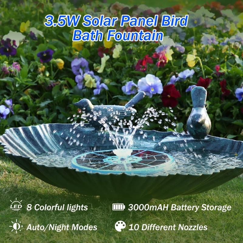 3.5W Monocrystalline Glass Layer Solar Fountain Pump with LED Color Lights for Outdoor and Garden Decoration,Light Blue Purple