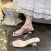 Transparent High-heeled Slippers for Women In the Summer of 2025, New Anti-one-word with Crystal and Thick Heel Square Head Cool Slippers for Oute